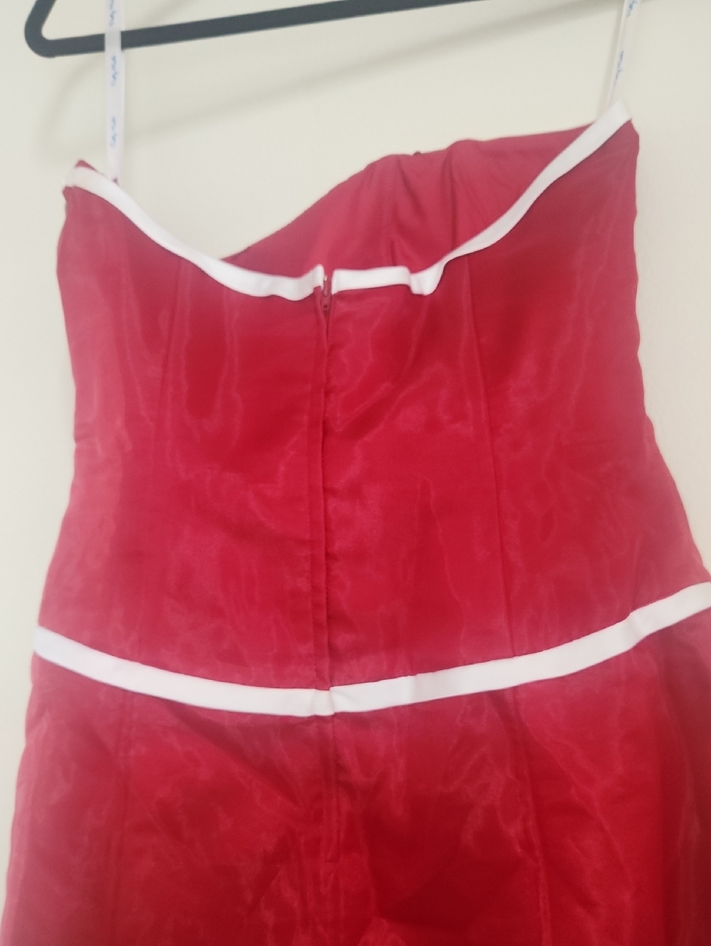 Pretty Maids Claret Strapless Dress with White Trim And Bow - Picture 3 of 8